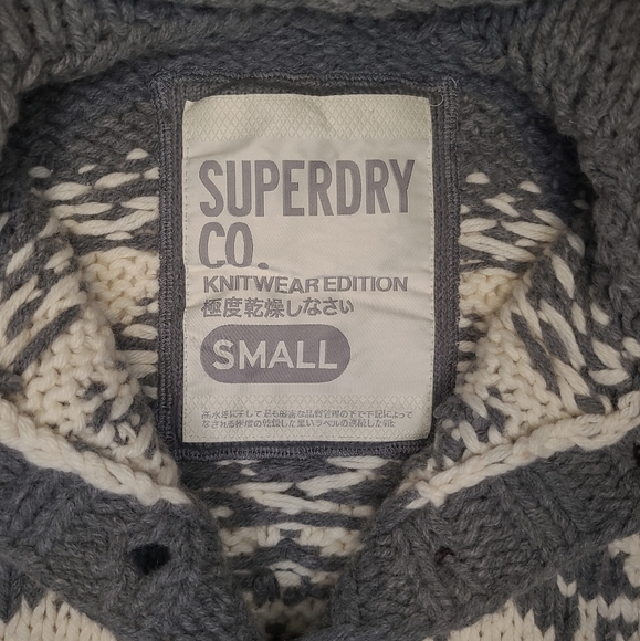 Superdry gray and white pullover hooded knit sweater with buttons - Picture 4 of 4